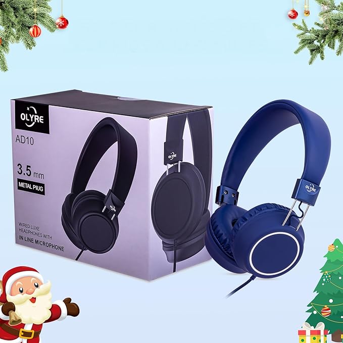 Olyre Kids Headphones, Toddler Headphones with Cord for School Plane Travel, Lightweight Stereo Wired Children Earphones with HD Microphone for Boys Girls for Computer Cellphone Tablet - Blue