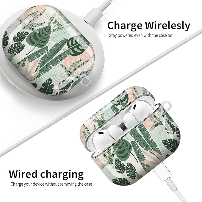 Compatible with AirPod Pro 3 (2025),Cute Case Cover for Women & Men, Full Protection Shockproof Hard Case with Keychain, Wireless Charging Case Accessories(Abstract Tropical Leaves)