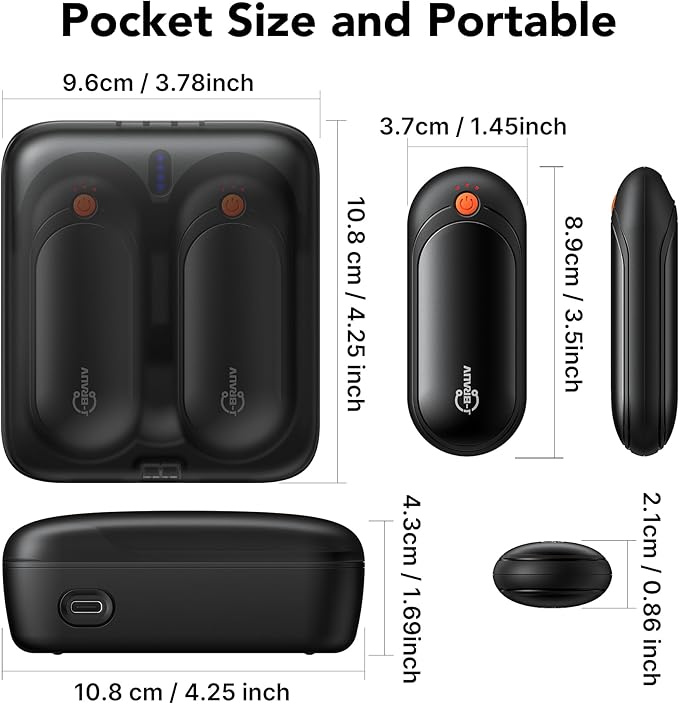 Electric Hand Warmers Rechargeable 2 Pack，24H Heating 5 Levels Heat Double Sided USB C Hand Warmer Gifts for Christmas, Outdoor, Golf, Hunting, Camping Accessories