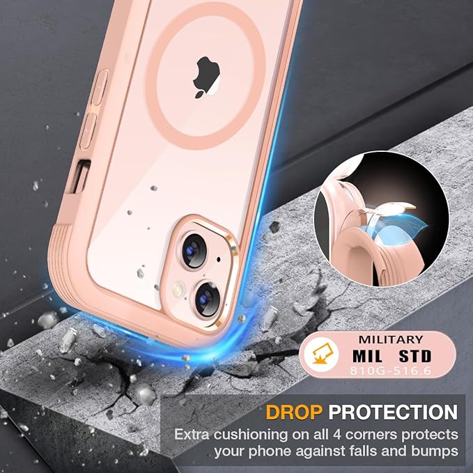 Miracase Magnetic Case for iPhone 13 Mini 5.4 Inch,with MagSafe,Built in Screen Protector,Full Body Protection(Pink)