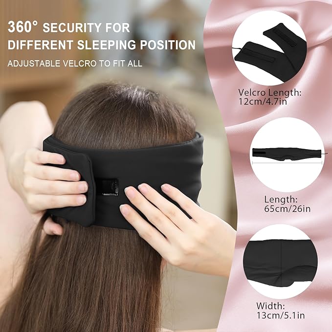 LC-dolida Sleep Mask with Bluetooth Headphones, Ice Silk Sleep Headphones with Bluetooth 5.4, Total Blackout Eye Mask for Sleeping, Sleep Soft Mask for Women Men, All Night Sleep, Travel(Black)