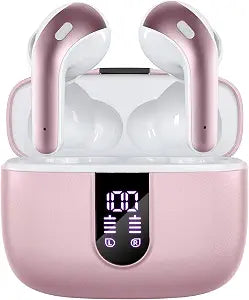 TAGRY Bluetooth Headphones True Wireless Earbuds 60H Playback LED Power Display Earphones with Wireless Charging Case IPX5 Waterproof in-Ear Ear buds with Mic for TV Smart Phone Laptop Computer Sports
