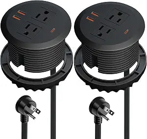 3-inch Desktop Power Grommet,2-Pack,GaN65W USB-C,6.3ft Cord,Black - Image 1