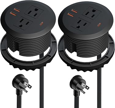 3-inch Desktop Power Grommet,2-Pack,GaN65W USB-C,6.3ft Cord,Black - Image 2