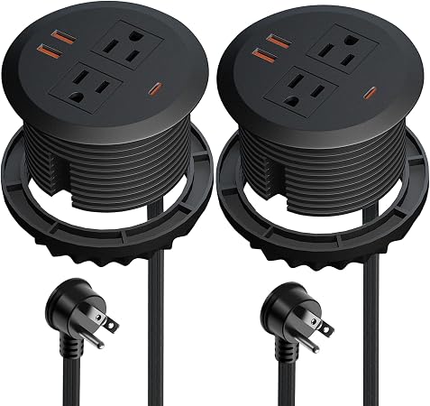 3-inch Desktop Power Grommet,2-Pack,GaN65W USB-C,6.3ft Cord,Black - Image 3