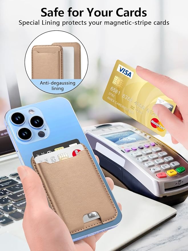 TopMade for Magsafe Wallet, Strongest Magnetic Card Holder for iPhone 17, iPhone 16/15/14/13/12 Series, Magnetic Phone Wallet with Powerful Magnets, RFID Blocking, Fit 4 Cards, Desert Titanium Gold