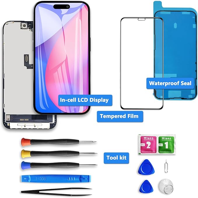 for iPhone 16 Plus Screen Replacement, 6.7 inch LCD Display 3D Touch Full HD Digitizer Frame Assembly, Compatible with A3290, A3082, A3289, A3291 Models, Repair Kit + Screen Tempered Protector
