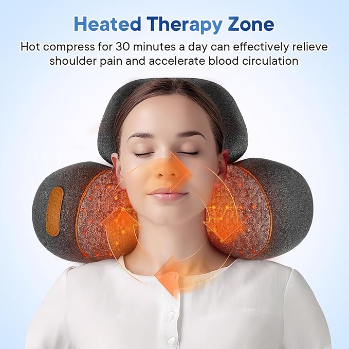 Neck Massager Pillow, 3-in-1 Neck Massager, Traction Massage with Heat, Neck Pillow for Shoulder Pain, Deep Tissue Pain Relief,Rechargeable Pillow，Ideal Gift for Parents