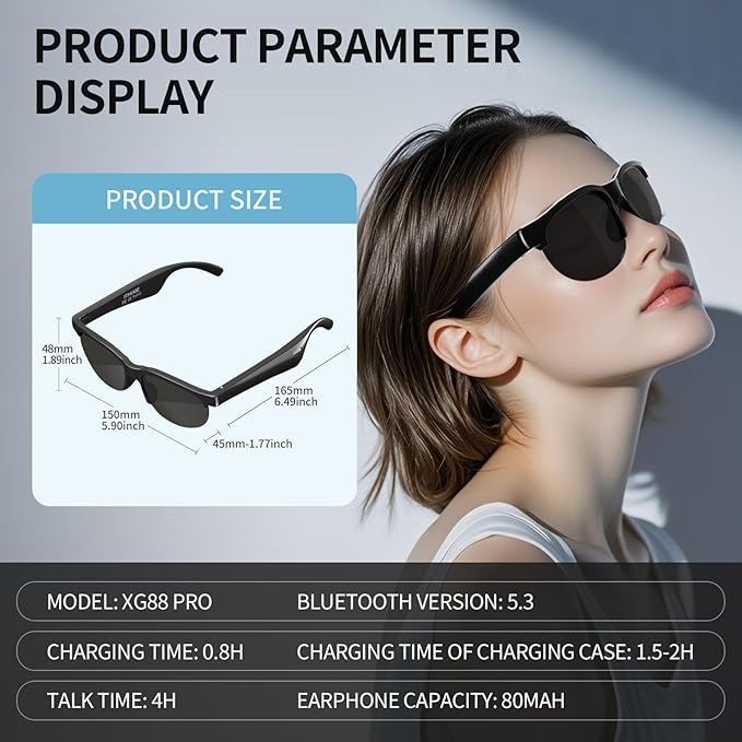 AI Smart Translation Glasses - Real-Time Voice Translator, 138+ Languages, Bluetooth 5.4, 8Hr Battery for Travel Business (Black)