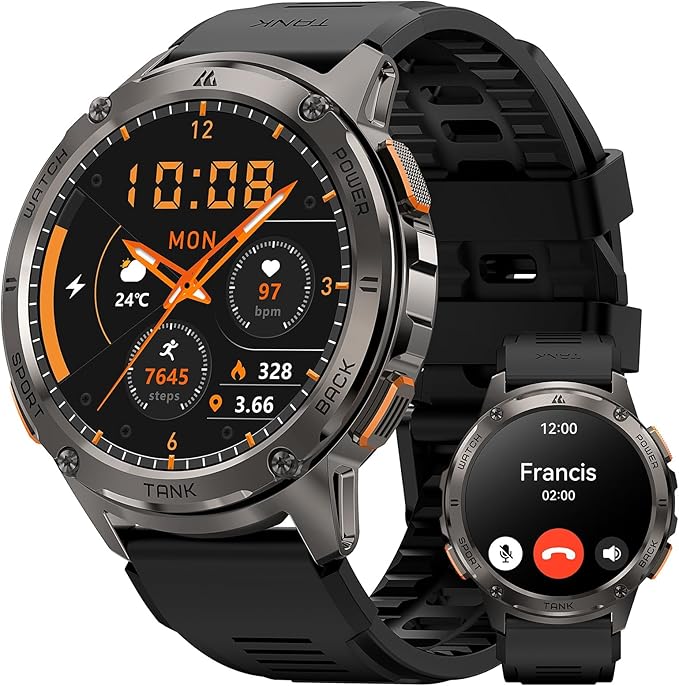 Smart Watches for Men, 480mAh Extra-Large Battery, 50M Waterproof, Military Fitness Watch Full Metal Body, Answer/Make Call, AI Voice Compatible for Android & iOS (Black)