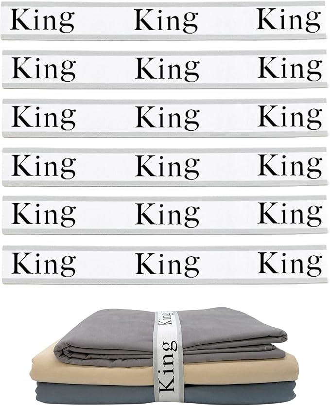 6 Pieces Bed Sheet Organizer Bands, Sheet Organizers and Storage Label Bands, Sheets Organizer for Closet, Sheet Label for Bedding, Sheet Keepers Linen Labels Bedding Bands (Grey, 6Pcs King)