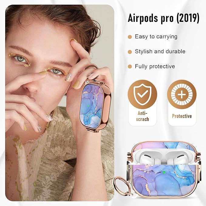 Maxjoy for Cute Airpods Pro 2 case with Safety Lock, Compatible Airpods Pro Case 2nd/1st Gen, for AirPods Case Coverfor Women Girly with Keychain-Blue