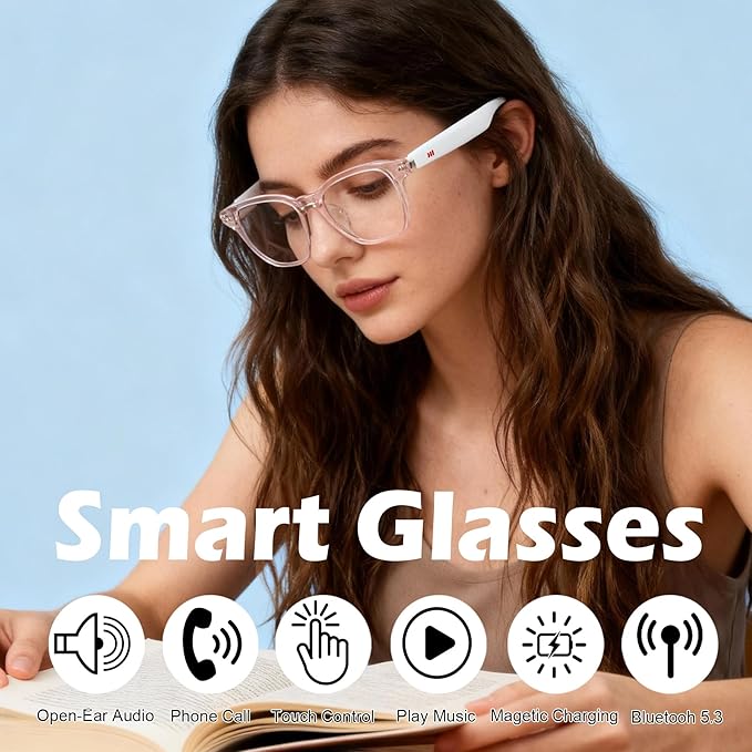 AI Smart Glasses, Anti Blue Light Bluetooth Translation Glasses with 164 Hands-Free Calls & Audio Multifunctional Smart Sunglasses for Men Women Travel Trade Business (KL01-White-Color-Change-Lens)