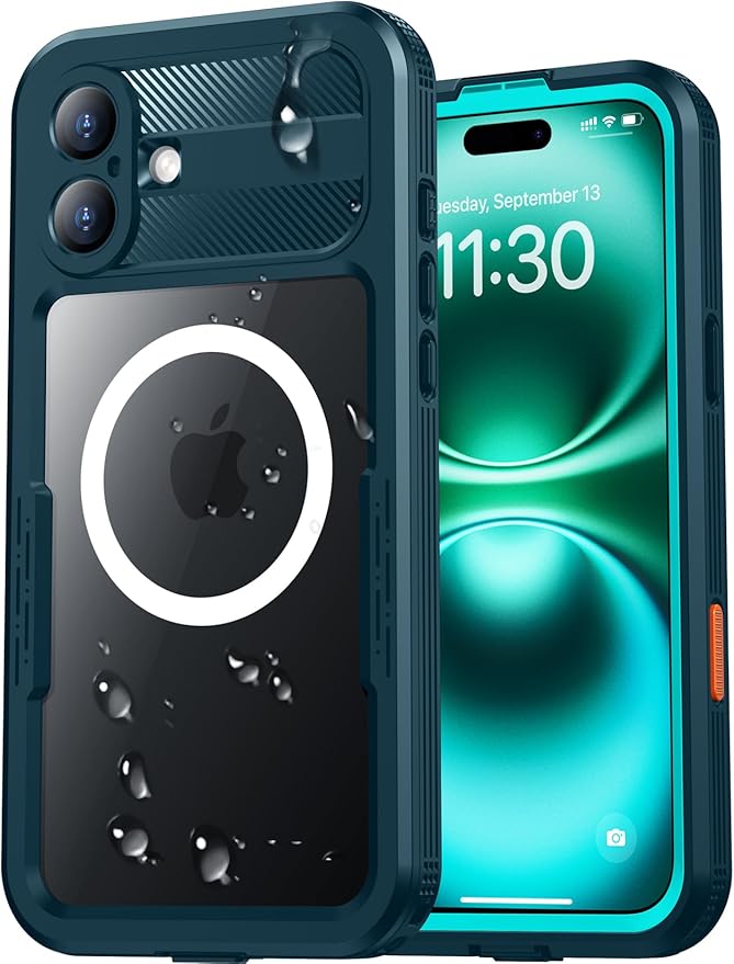 Red2Fire Magnetic for iPhone 16 Case Waterproof, [Built-in Screen Protector][Compatible with MagSafe] [Full Body Shockproof] [Dustproof] Heavy Duty Rugged Phone Cover 6.1" Blue