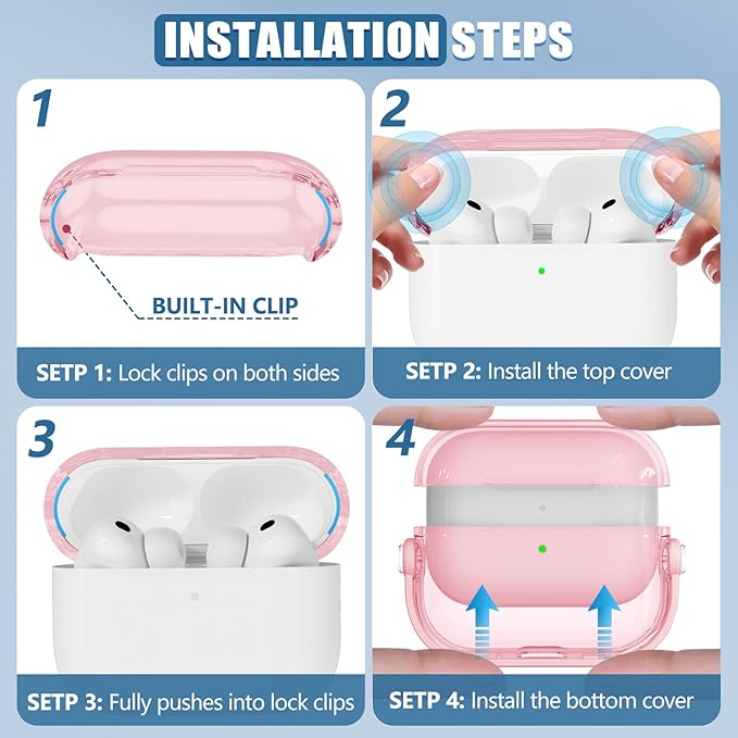for Airpods Pro 3 Case,Safety Lock Cases for Apple Airpod Pro 3 (2025) with Phone Stand & Cleaner Kit,Drop Protection Air pods Pro3 Case Cover for Men Women with Keychain,Clear Pink