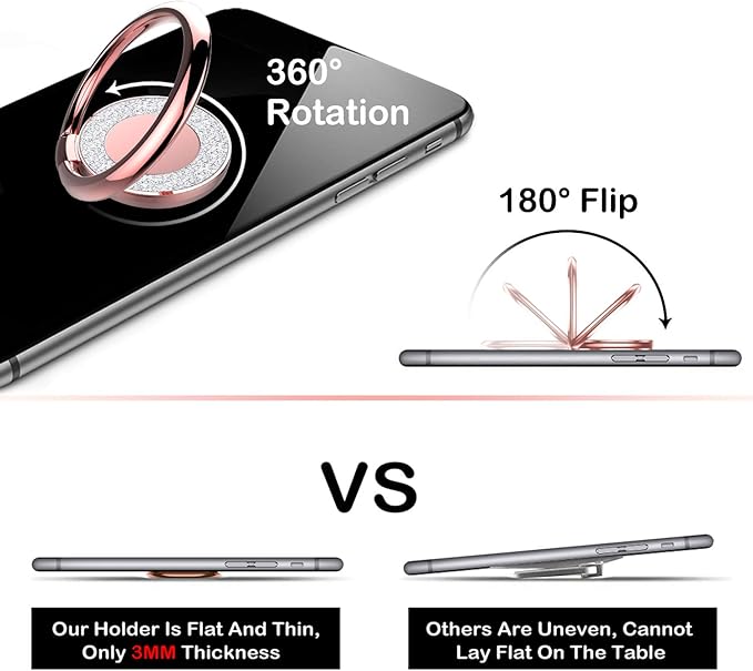 Adhesive Phone Ring Holder Grip Stand for Phone and Phone Case. (Glitter Rose Gold)