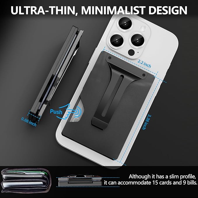 Magnetic Phone Wallet with Apple MagSafe - Metal Card Holder with AirTag Holder, RFID Blocking & Money Clip Mag Safe Wallet for iPhone 16 15 14 13 12 Pro Max/Pro/Plus/Mini