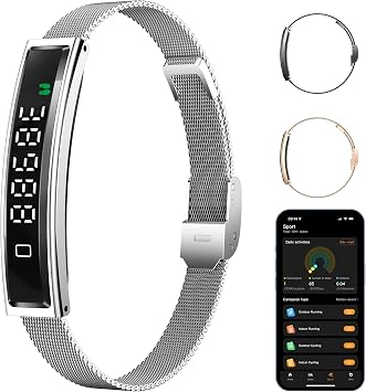 Smart Bracelet,Activity&Fitness Trackers,Touch Screen/Sleep Tracker/Heart Rate/Blood Oxygen,5ATM Waterproof,Multiple Sports Modes,Free App for iOS Android (White)