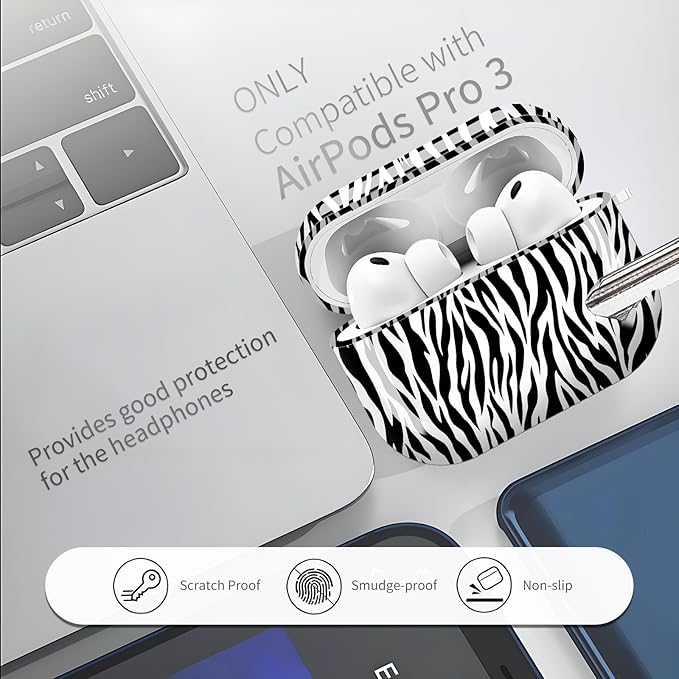 Compatible with AirPods Pro 3 Case 2025 for Women Girls – Cute Shockproof Protective Cover with Gold Round Buckle, Anti-Drop Soft Case for AirPod Pro 3rd Gen (Zebra Pattern)