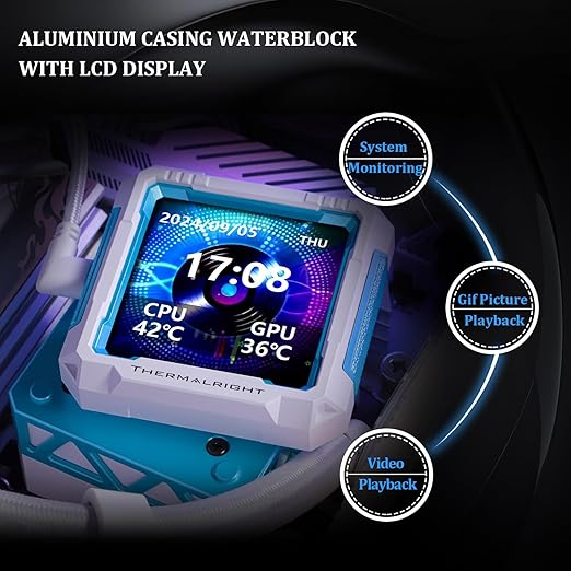 Thermalright FW PRO 360 ARGB White CPU Water Cooler with PWM Fan, 2000RPM Speeds,IPS LCD Screen with 320 * 320 Resolution,Liquid CPU Cooler,for AM5/Intel 1851/1700,2.73inch Display Screen