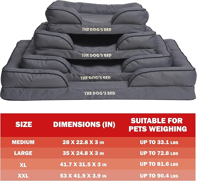 The Dog’s Bed, Orthopedic Standard Foam Waterproof Dog Bed with Standard Support, XXL Grey with Black Trim, Waterproof, Supportive Dog Bed with Replaceable Covers