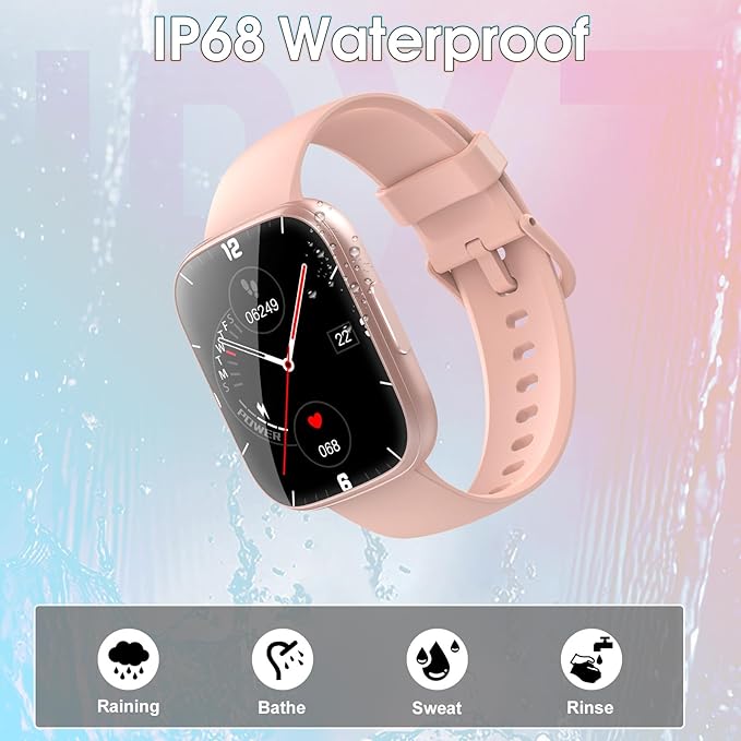 Smart Watch for Men Women(Answer/Make Calls), 1.95" HD Touch Screen Fitness Watch with Sleep Heart Rate Monitor, 110+ Sports Modes, IP68 Waterproof Activity Trackers Compatible Android iOS (Pink)