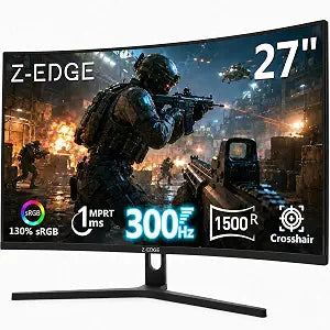 Z-Edge 27 inch Curved Gaming Monitor, 1080P 300Hz 240Hz High Refresh Rate