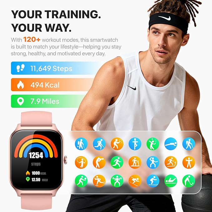 Smart Watch for Women Men,(Answer/Make Call) 1.83'' HD Fitness Activity Tracker Smartwatch for Android iPhone iOS Compatible,IP68 Waterproof Step Counter with Sleep Monitor (Modern, Pink, 1.83)