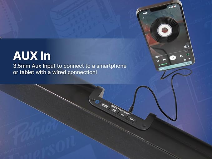 Emerson EHS-2000 32-Inch Bluetooth Soundbar, 2.0 Channel Home Theater Speaker System with Remote Control, USB/AUX Inputs, FM Radio, Compact, Wall Mountable Design