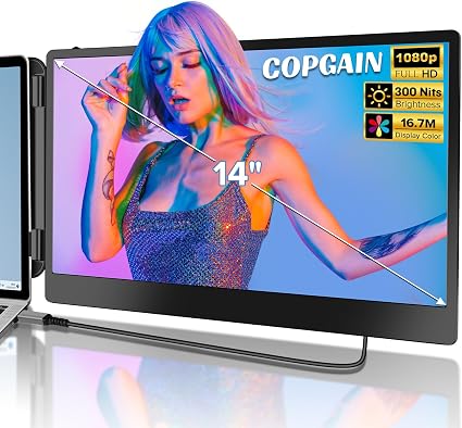 S1 14” Portable Monitor for Laptop Screen Extender Monitor 1080P FHD IPS Dual Laptop Monitor Extender Plug and Play Type-C/HDMI for 13-17.3inch Laptop（Windows,Mac,Android, Dex）