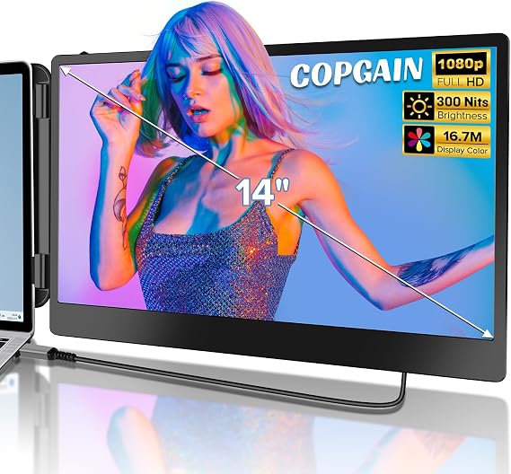 S1 14” Portable Monitor for Laptop Screen Extender Monitor 1080P FHD IPS Dual Laptop Monitor Extender Plug and Play Type-C/HDMI for 13-17.3inch Laptop（Windows,Mac,Android, Dex）