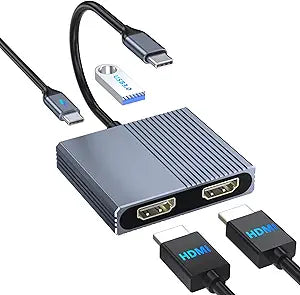 USB C to Dual HDMI Adapter for 2 Monitors, HDMI Splitter Extended Display - Image 1