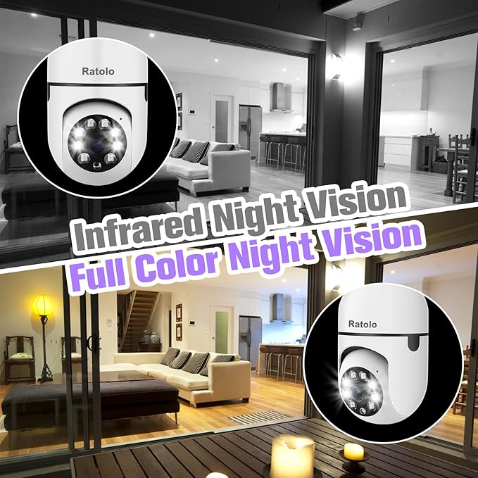 Security Camera Indoor Wireless WiFi Outdoor Home E27 360 Degree Panoramic Home Security Cameras IP Camera Motion Detection and Alarm Two-Way Audio 2pack-32GB