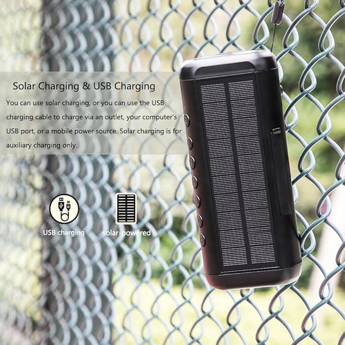 Solar Bluetooth Speaker Portable Wireless, 50H Playtime with HD Stereo Sound,5000mAh Can Charge Cell Phone,BT5.3,Outdoor Waterproof IPX6,TWS Pairing/AUX/TF play for Camping/Beach/Party/travel/Cycling