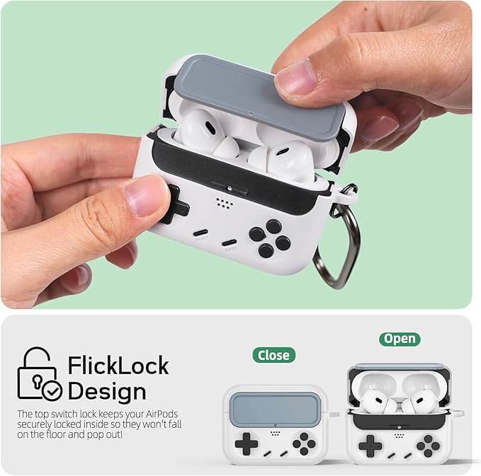 Inesore for Airpods Pro 2nd Generation Case Cover with Cleaner Kit,with Lock for Airpods Pro Case Cover,Classic Cool Funny Game Console Hard Air Pod Pro Case for Men Boy(White)