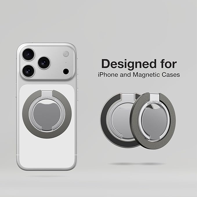 AMAZINGthing [Titan PRO MagFlex Grip Removable Phone Grip & Kickstand, Dual-Magnetic Mount, MagSafe-Compatible for iPhone 17/16/15/14/13/12 and MagSafe Cases Gray