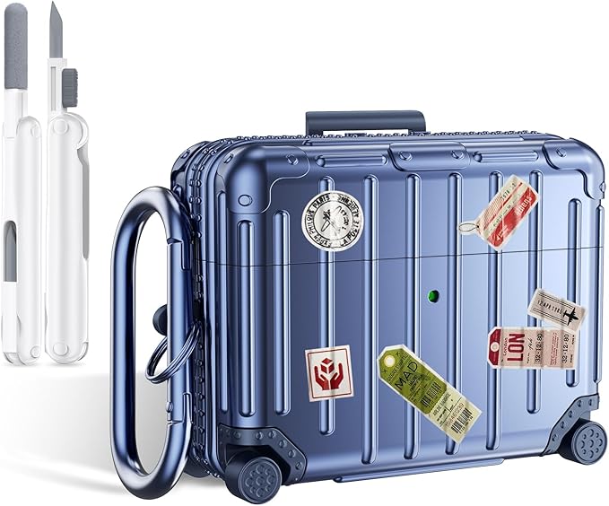 KOREDA Compatible with AirPods Pro 3 Case Cover, Cute Funny Suitcase Design Case for AirPods Pro 3rd Generation, Fashion Protective Hard Case for Women Men with Keychain and Cleaner Kit (Blue)