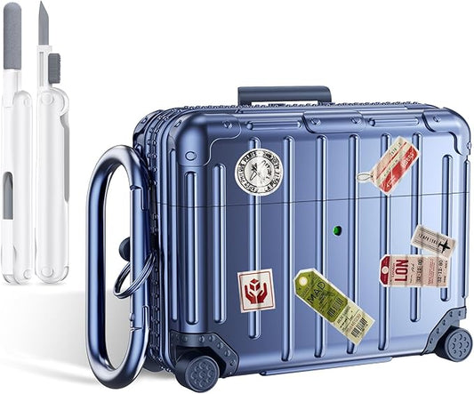 KOREDA Compatible with AirPods Pro 3 Case Cover, Cute Funny Suitcase Design Case for AirPods Pro 3rd Generation, Fashion Protective Hard Case for Women Men with Keychain and Cleaner Kit (Blue)