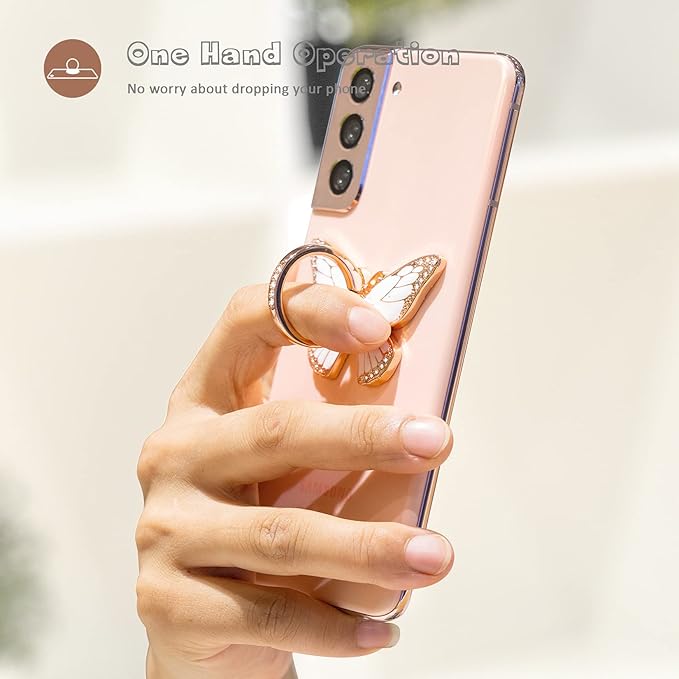 Butterfly Cell Phone Ring Grip Holder, 360 Degrees Rotation Phone Ring Grip Stand, Metal Finger Kickstand Compatible with iPhone, Samsung Galaxy,Android Phone