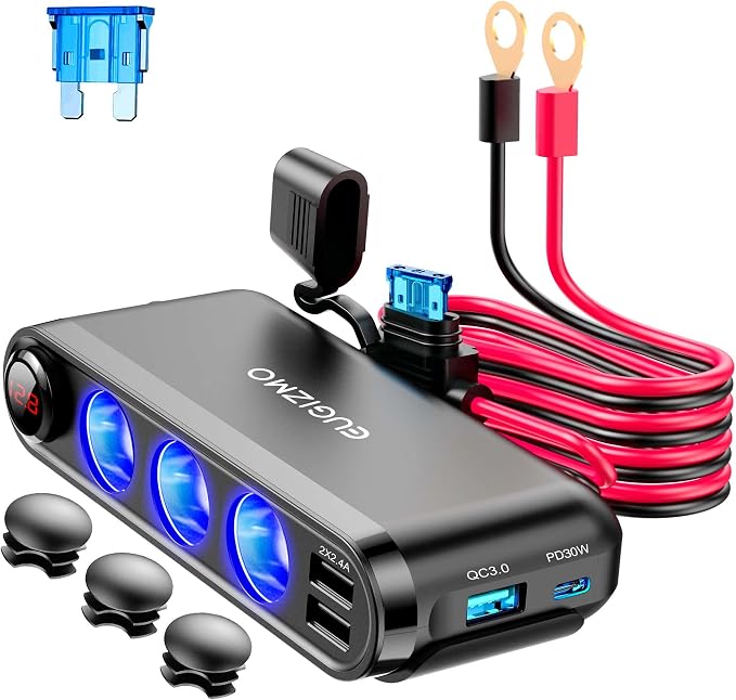 EUGIZMO Car Cigarette Lighter Splitter, 200W 3 Socket Plug Power Outlet