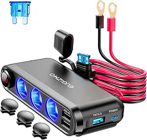 EUGIZMO Car Cigarette Lighter Splitter, 200W 3 Socket Plug Power Outlet