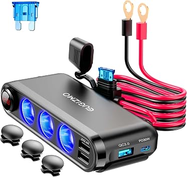 EUGIZMO Car Cigarette Lighter Splitter, 200W 3 Socket Plug Power Outlet