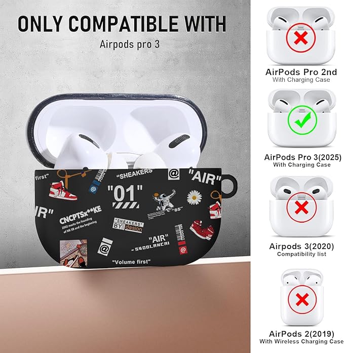 Compatible Airpods Pro 3rd Generation Case(2025),Cool Design Shoe Print Soft Silicone Protective Cases for Apple AirPods Pro 3 Case,Airpod Pro 3 Cover with Lanyard & Keychain for Men/Boy