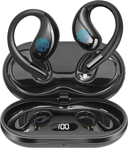 Open Ear Clip Wireless Earbuds Bone Conduction Headphones,Bluetooth 5.4,50H Playtime Stereo Ear Buds,Fast Charging, IPX7 Waterproof Sports Earphones with Earhook for Running，Workouts，Fit Cycling Black