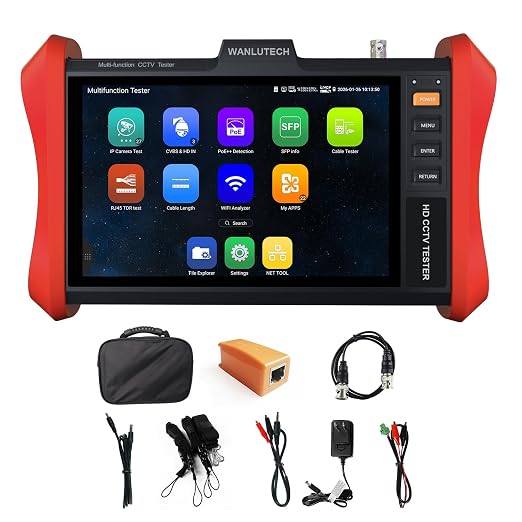 4K 12MP IP Camera Tester, WANLUTECH IPC Tester 90W PoE Power Output 8'' Touchscreen CCTV Test SFP Optical Fiber Module Port RJ45 Cable TDR Test HDMI VGA Input WiFi Network Tools (E88)
