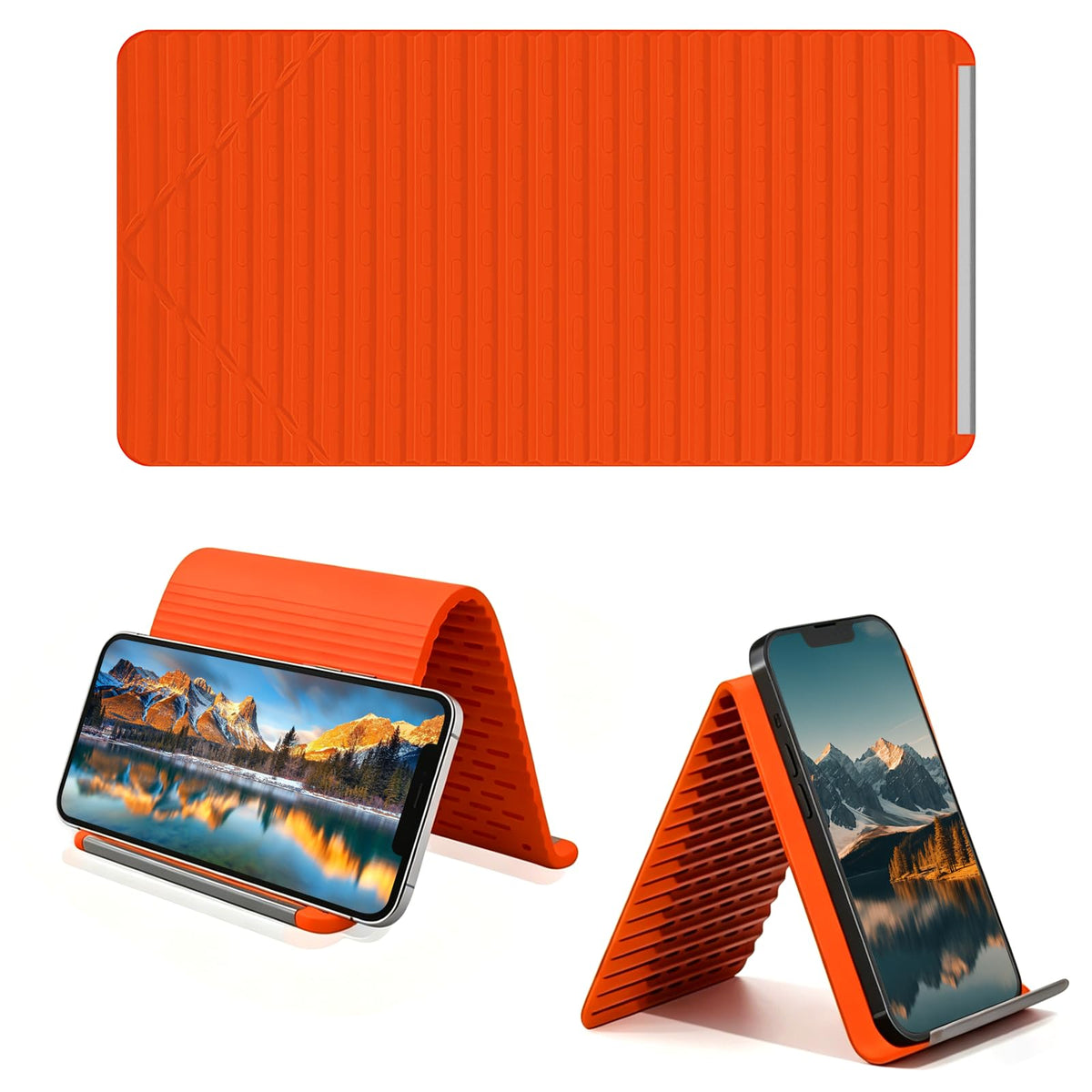 Foldable Silicone Phone Stand, Orange, Anti-Slip, Multi-Angle