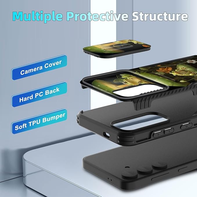 for Galaxy S24 FE Case Built in Slide Camera Lens Cover,Heavy Duty Shockproof Protection Dual Layer Case for Samsung Galaxy S24 FE 5G 6.7" 2024,Cute Frog Mushroom