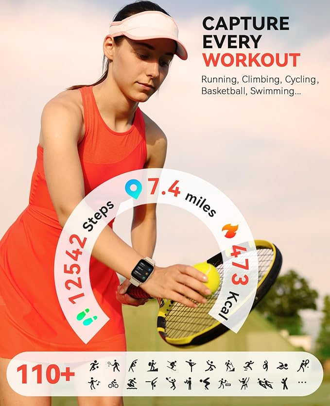 Smart Watch for Women Men- Answer/Make Call, IP68 Waterproof Fitness Step Tracker Watch with Sleep Monitor/Activity Counter/110+ Sport Mode, Smartwatch for Andriod iPhone Compatible, Gold