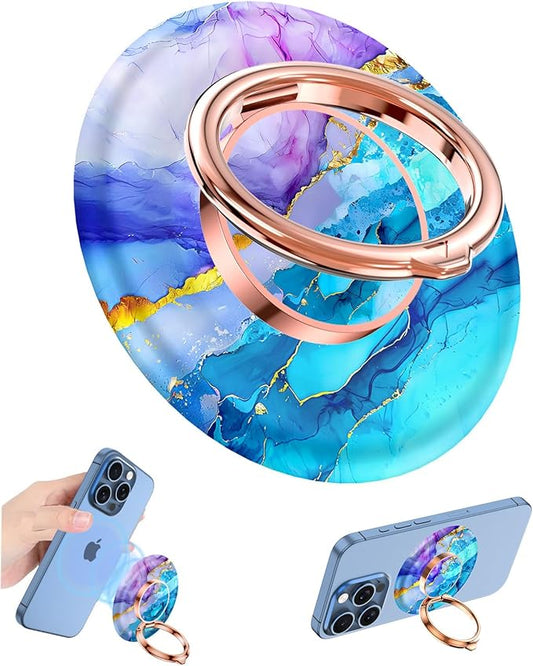 Magnetic Phone Ring Holder for MagSafe Grip,[Super Magnet],Stylish 360° Rotation Cell Phone Grip Stand Finger Ring Kickstand for iPhone 17 16 15 14 Pro Max,iPad and Smartphones,Blue
