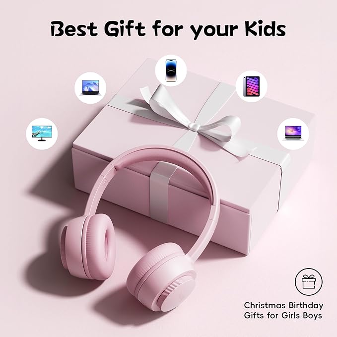 gorsun Kids Bluetooth Headphones, Toddler Headphones 85 dBA Safe Volume, 45 Hours Playtime, with Mic, Bluetooth 5.3, Kids Wireless Headset for iPad/Tablet/Travel/School, ldeal Gift (Pink)